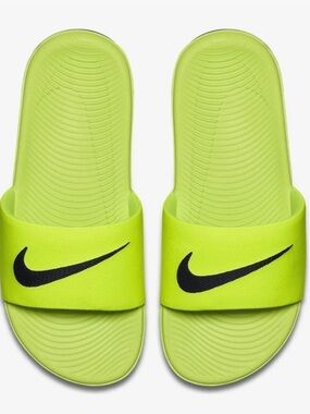 Nike Big Kids Slides Kawa Volt Black 5 Neon Green Yellow boys girl shoes sandals
